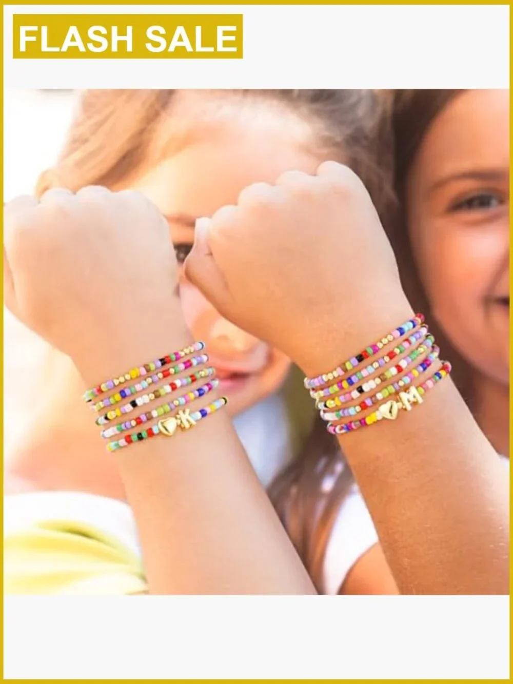 Colorful Beaded Initial Bracelets for Girls, Stretch Heart Letter Bracelet Set,